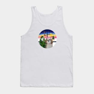 Christmas WIndow with a Red and White Shih Tzu Tank Top